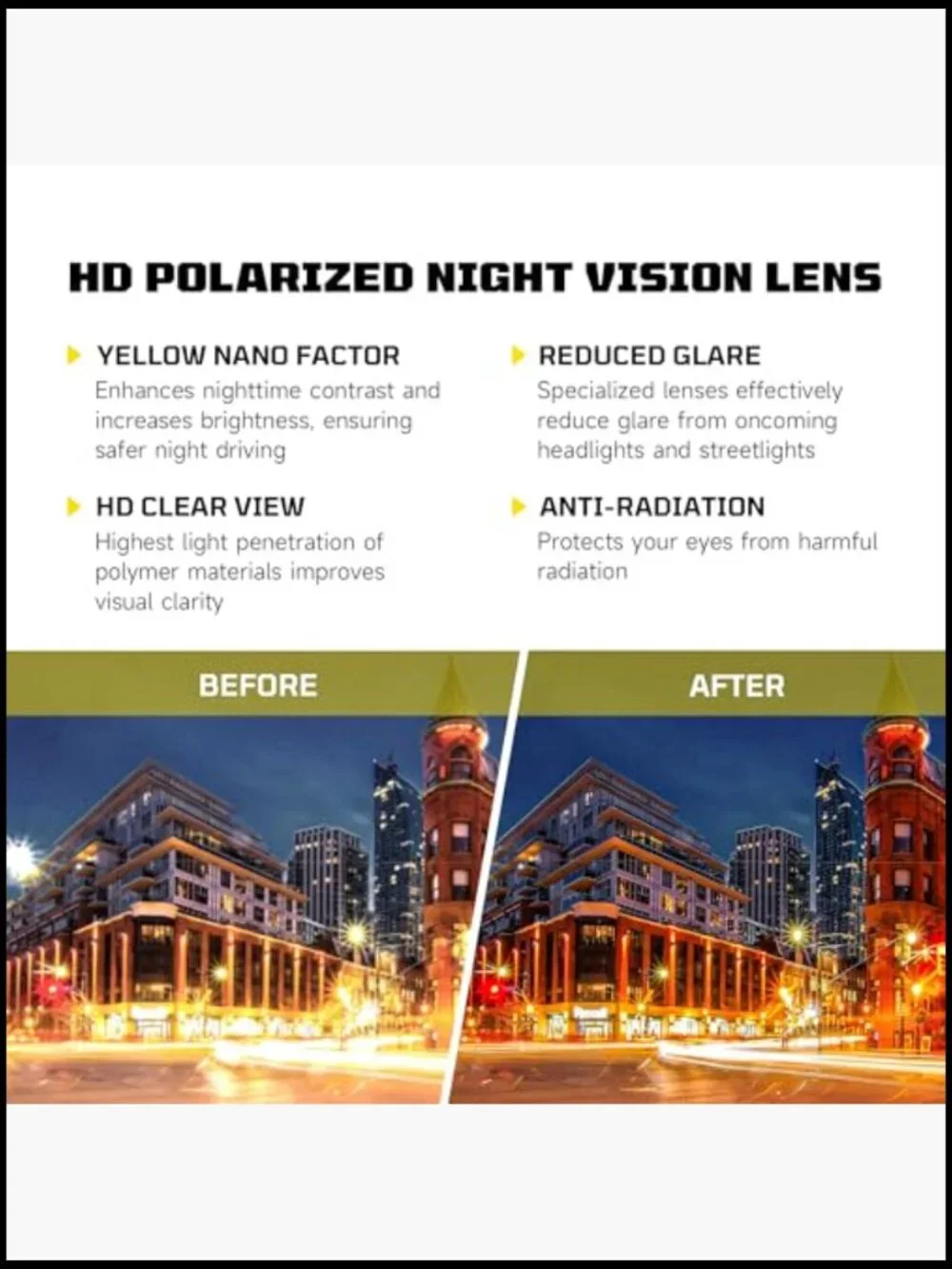 Night Driving Glasses Fit Over Glasses Polarized HD Lens TR90 Frame